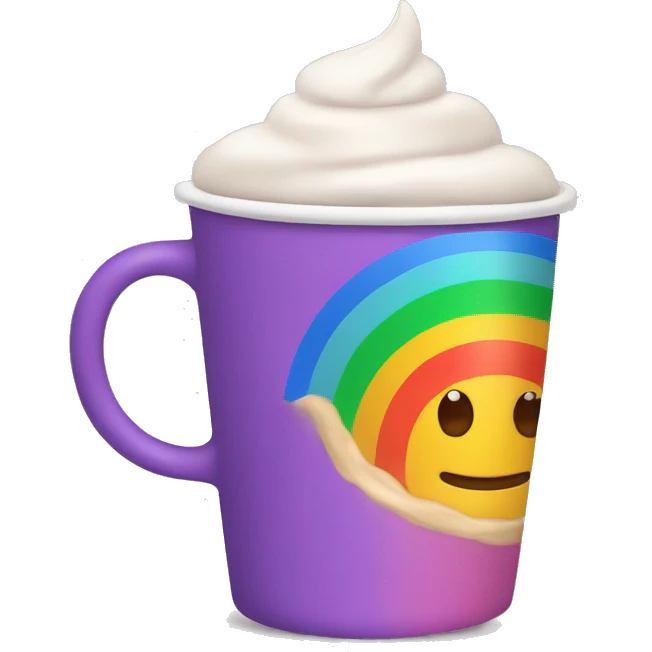 Rainbow coffee cup with hot coco  emoji