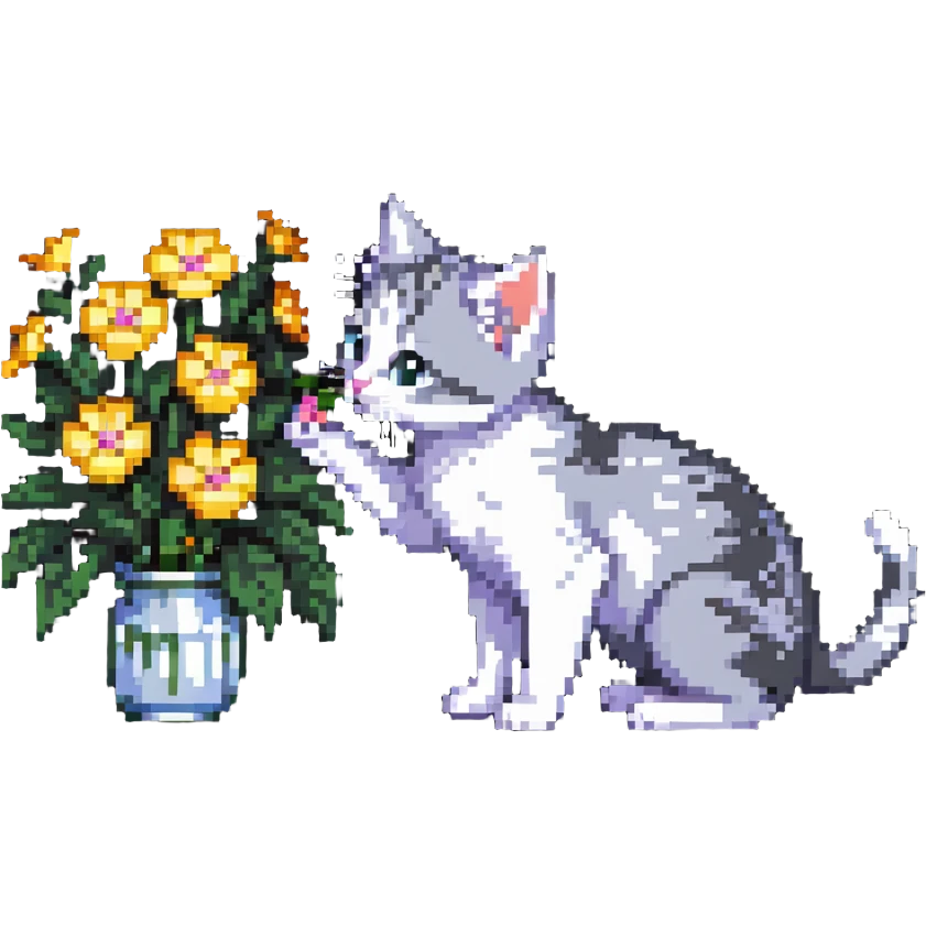 Kitten smells flowers emoji