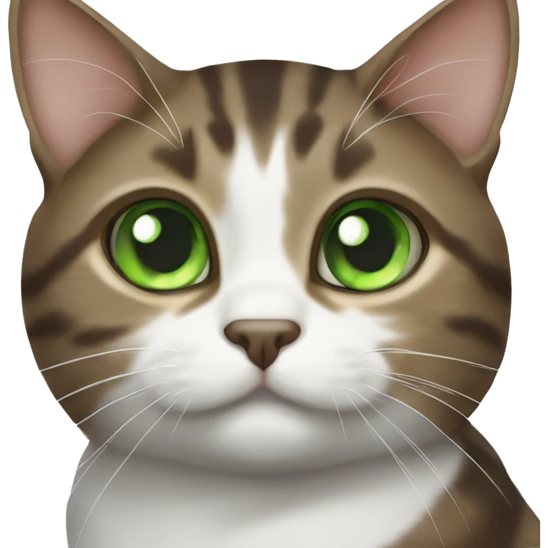 Dark Brown and white tabby cat with green eyes emoji