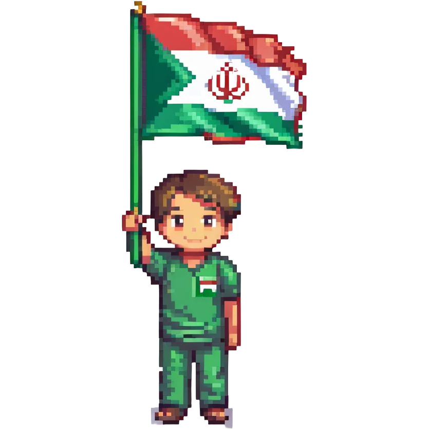 A boy holding the Iran flag. emoji