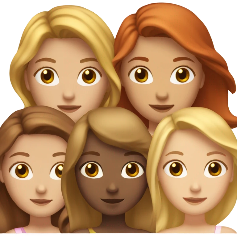 6 girls, 1 brunette, 3 long hair blondes, 1 redhead and 1 short hair blonde  emoji