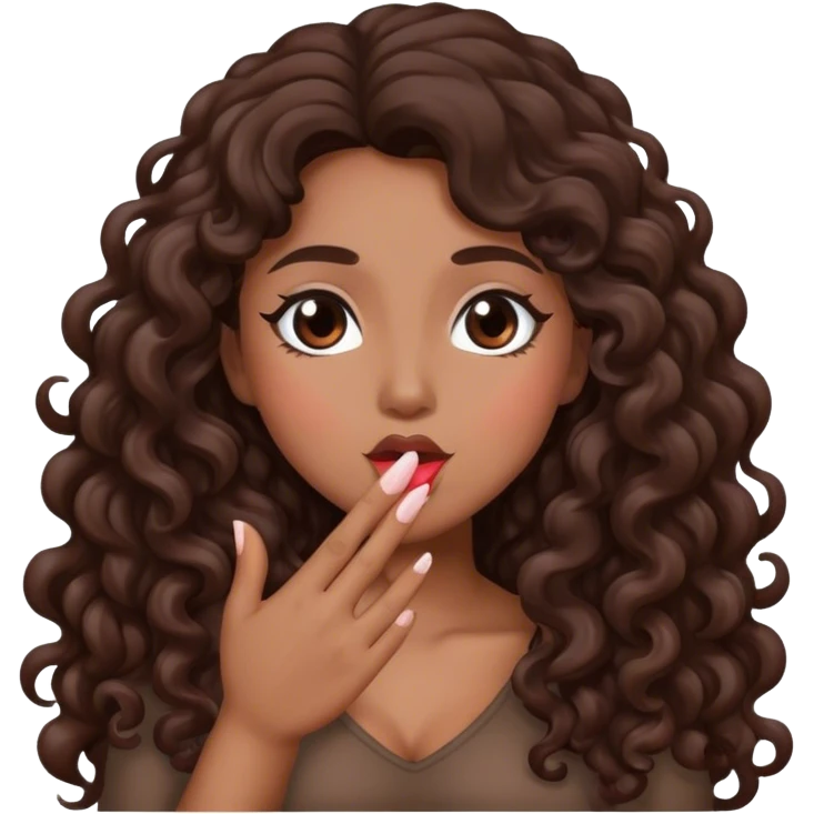 Brown woman with dark brown long curly hair blowing a kiss  emoji