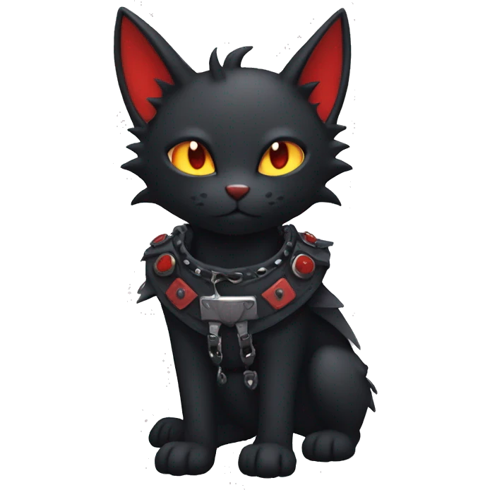 cool edgy black punk red ethereal fantasy nargacuga-bat-cat-Fakemon collar harness full body emoji