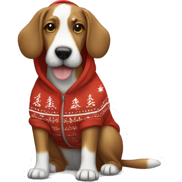 Doodle dog wearing a Christmas hoodie emoji