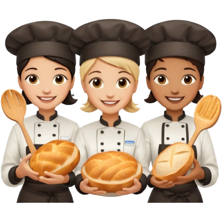 Work team of chefs and waitresses with sourdough breads emoji