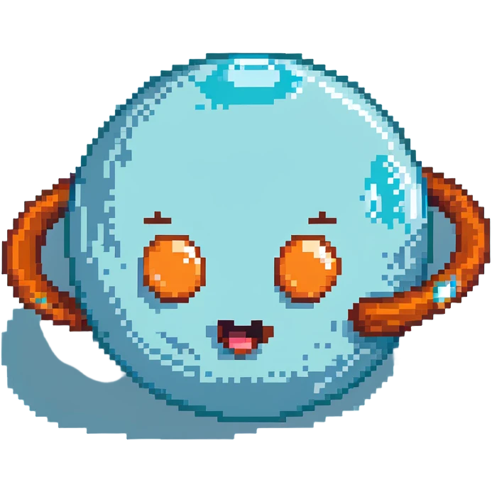 Uranus planet with light blue color, rings, and a cute expressive face emoji