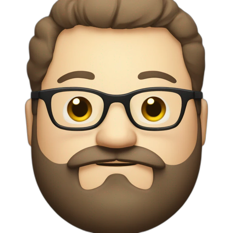 fat white male face with spectacles and dark brown hair and beard and moustache emoji