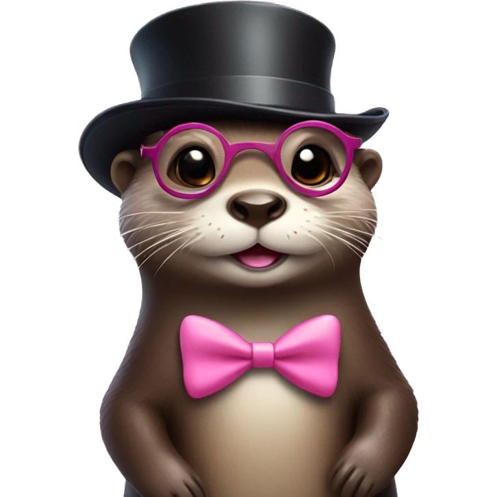 Cute Otter with glasses and top hat holding pink shell  emoji