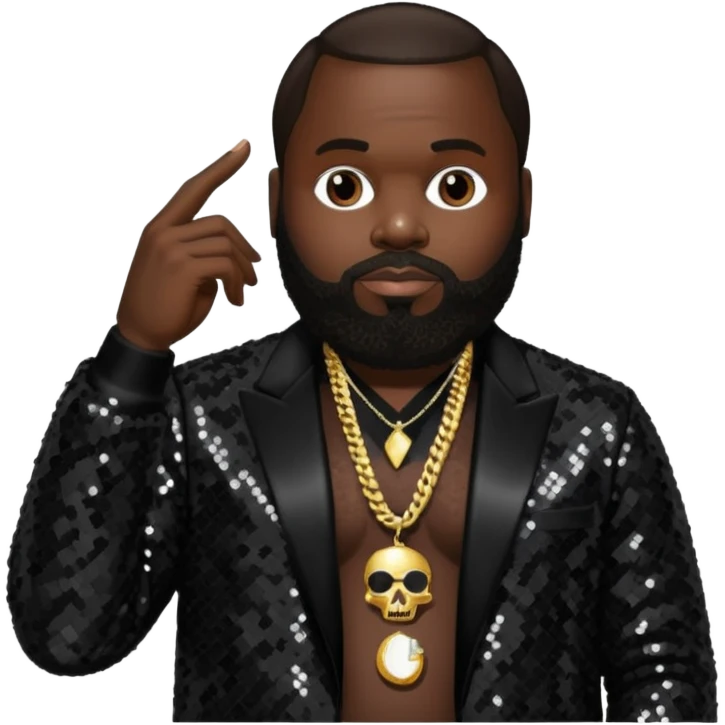 Rick Ross with dark brown hair, black sequin outfit emoji