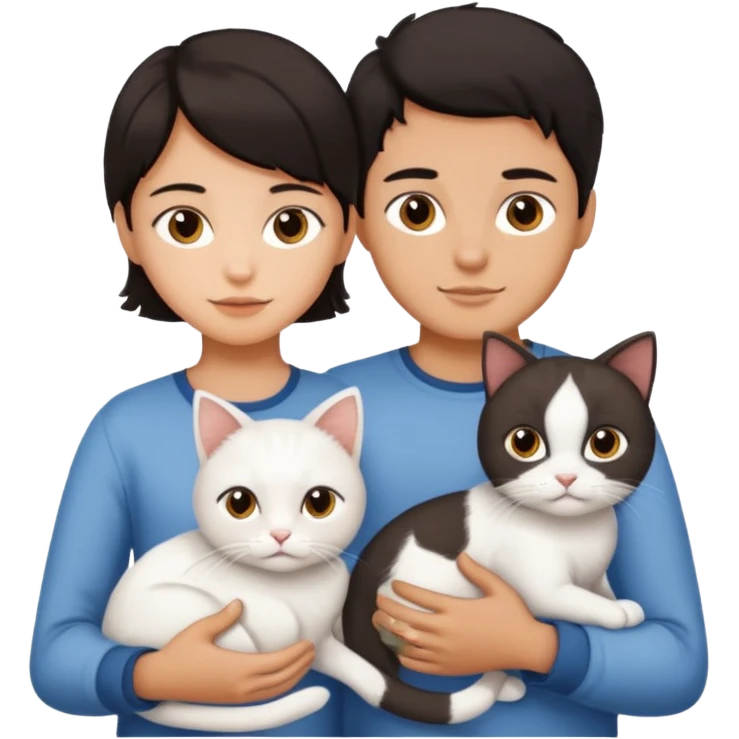 Ragazzo moro e ragazza mora che hanno un gatto bianco  emoji