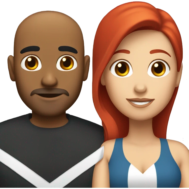 a latino gay man with short black hair and a white woman with long red hair emoji