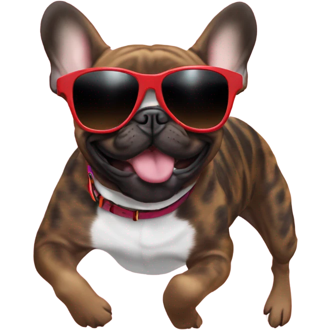 Brindle frenchie jumping in stunner shades emoji