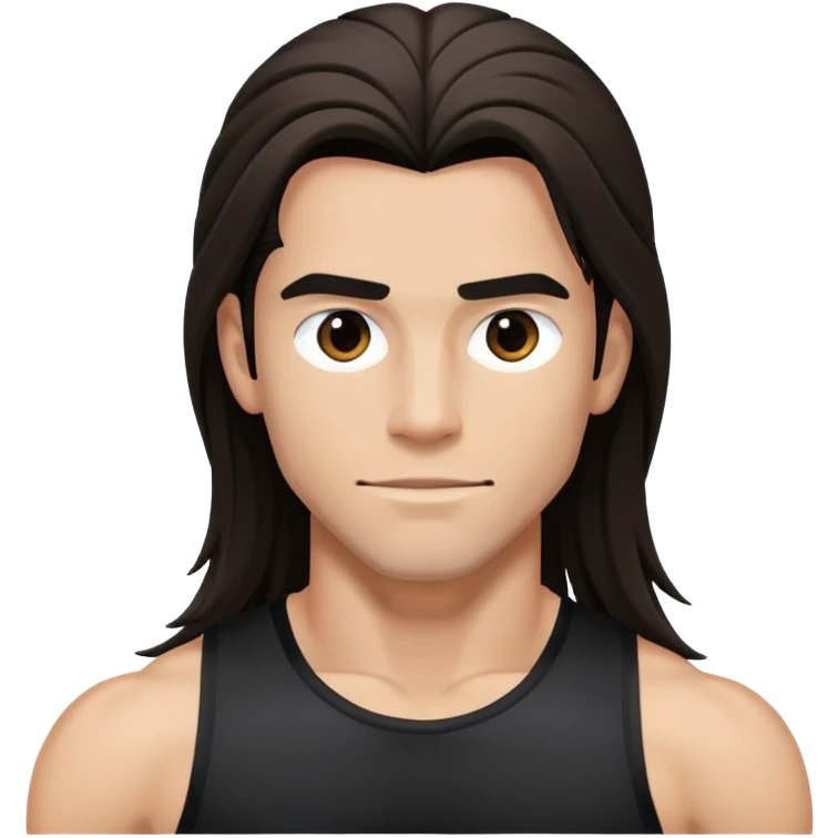 Athletic-looking guy in black sports clothes, long hair. emoji