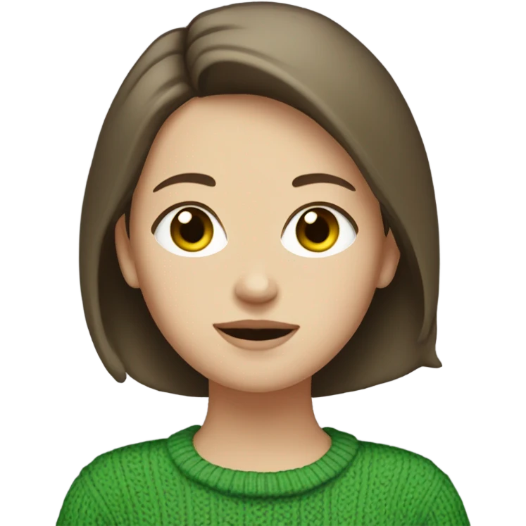 white girl with short brunette hair and a green sweater on emoji