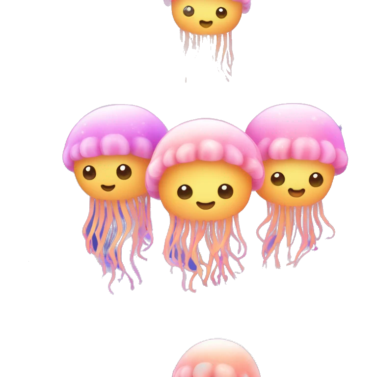 Kawaii rainbow pastel family of jellyfish  in neon snow globe  emoji