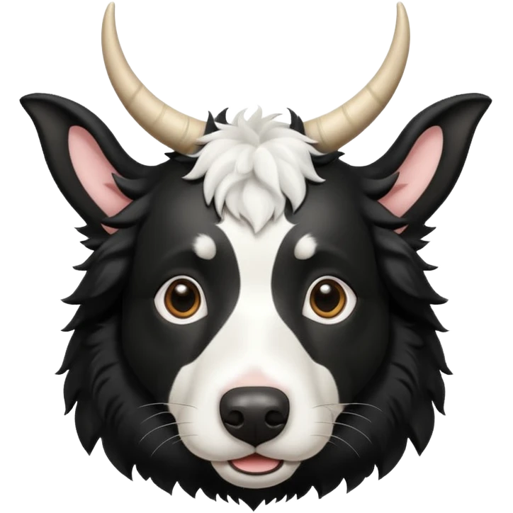 A black and white border collie with cow's horns. emoji