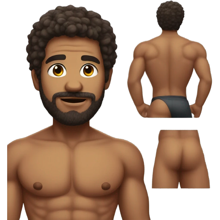 Hairy shirtless man with bubble butt in shorts emoji