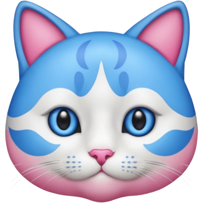 un emoji de lacara de un gato azul con rosa sorprendido emoji