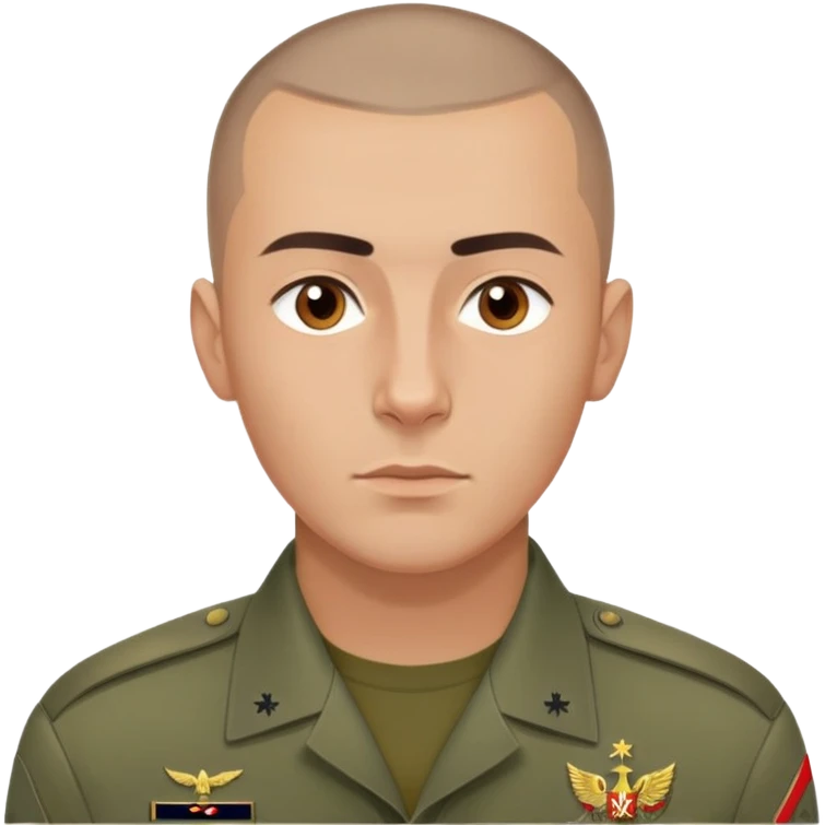 russian with buzzcut hair and military shirt with brown eyes and perfect jawline  emoji
