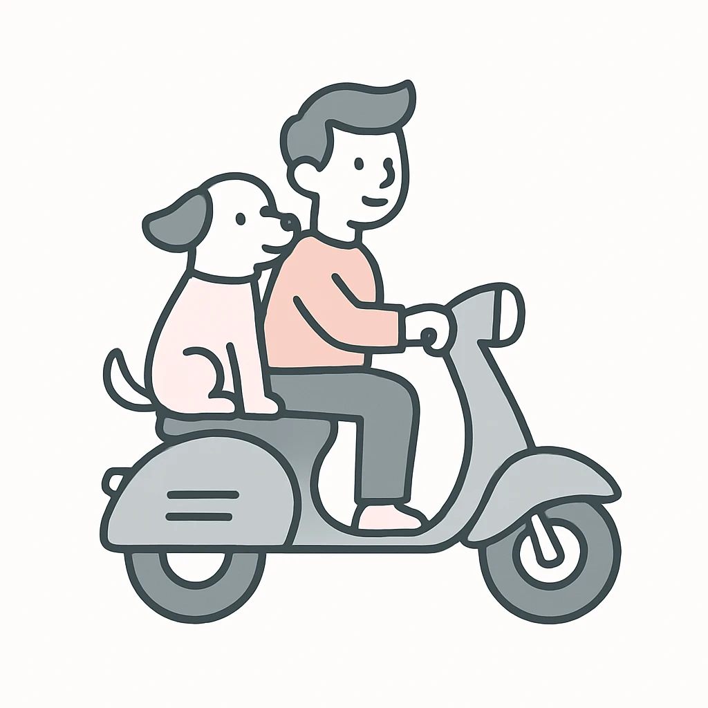 man and his pet dog riding a vespa emoji
