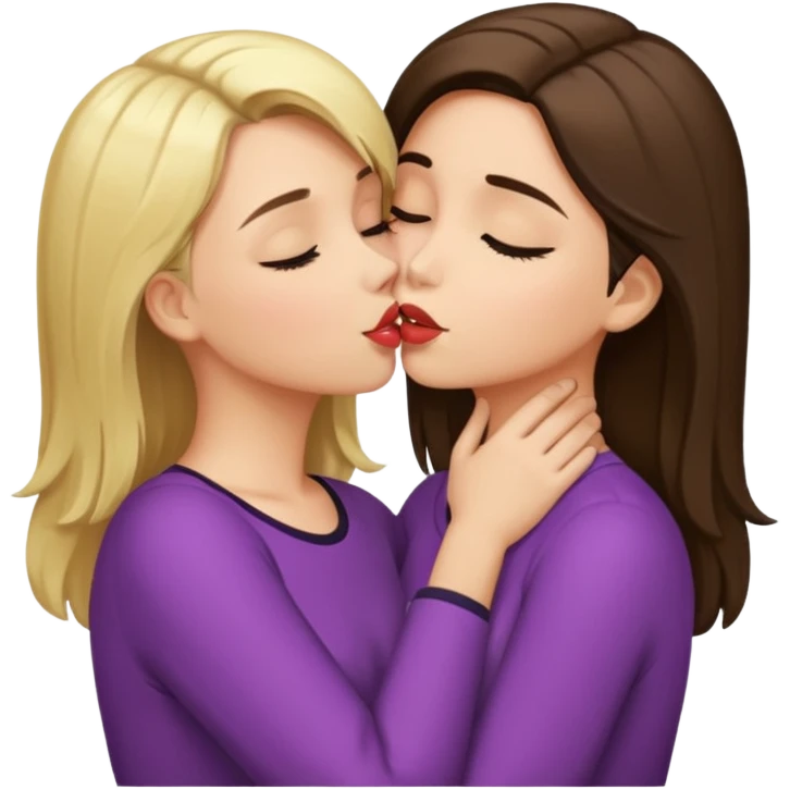 blond girl kissing brunette girls neck emoji