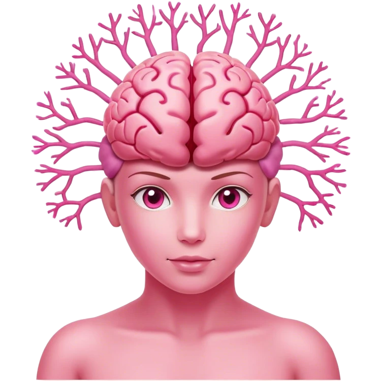 A ** pink human brain** with a energy energy beam of light thought around it s... radiating loving thoughts while it rewires itself hearts  emoji