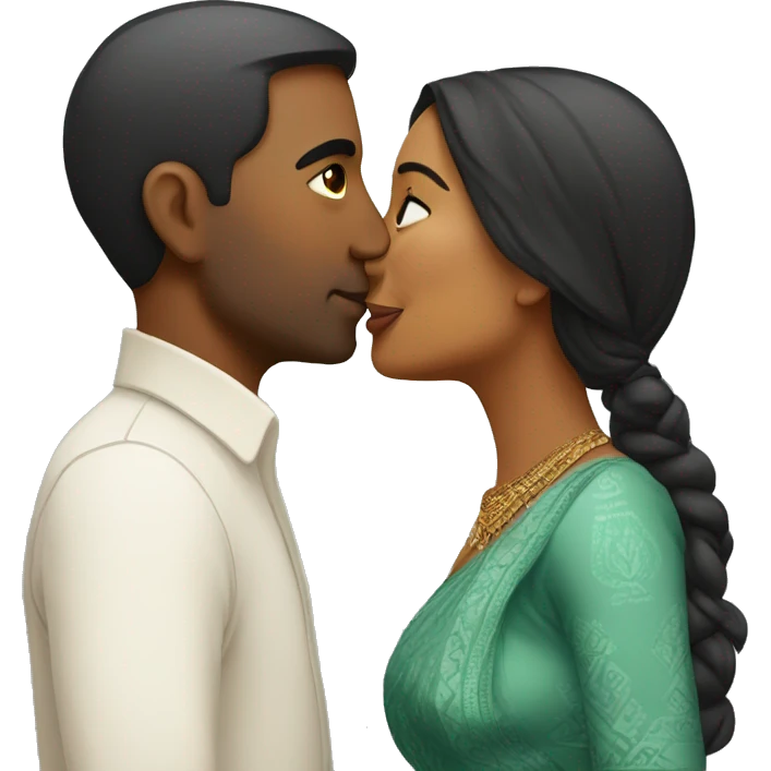 Indian woman kissing white man emoji