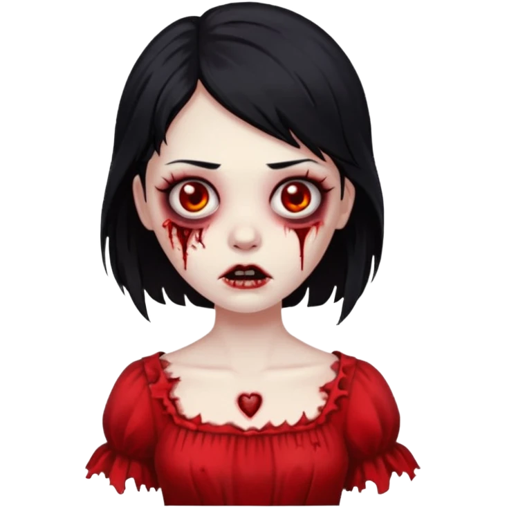 zombie girl with black hair, red dress emoji