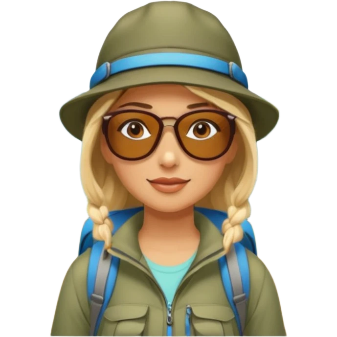 woman hiking in the woods in the sunshine emoji