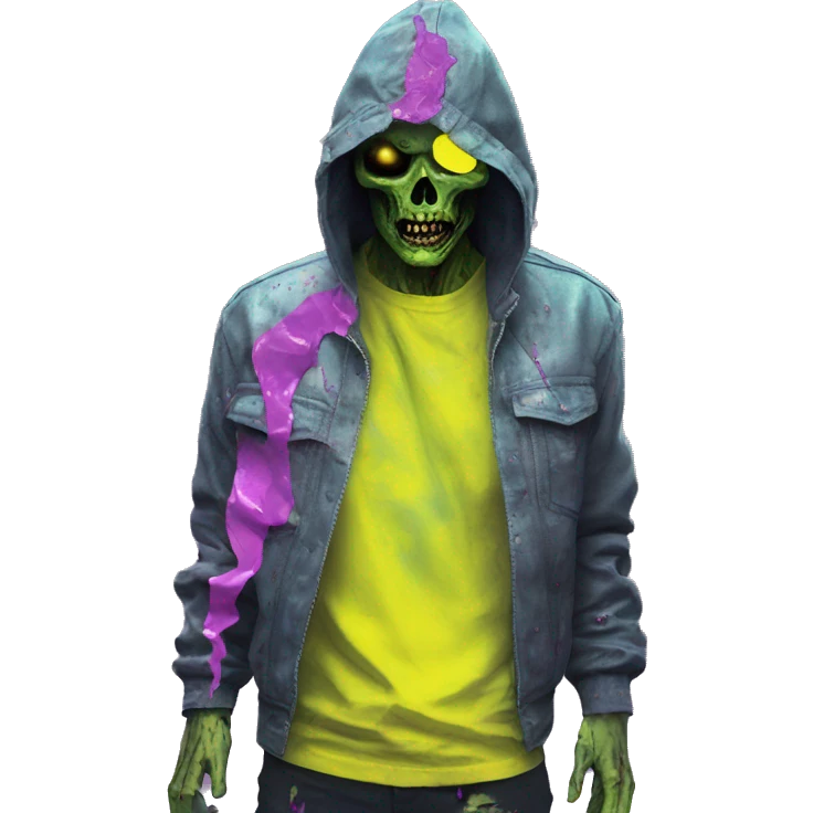 Zombie_ Vaporwave black holographic oilslick zombie yellow caution tape emoji