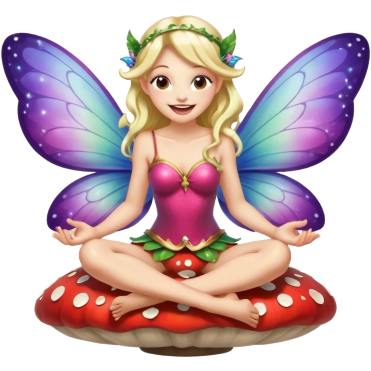sexy and funny fairy, laughing, sitting on a mushroom, sparkly wings, minimal background emoji