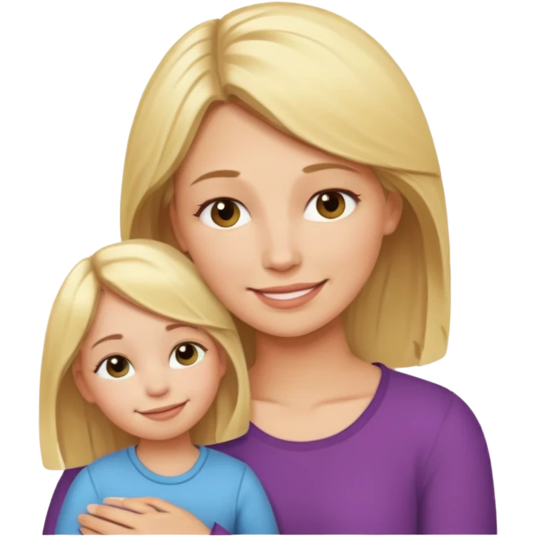 Blondt hår, trøtt mamma, jente, veldig blid emoji