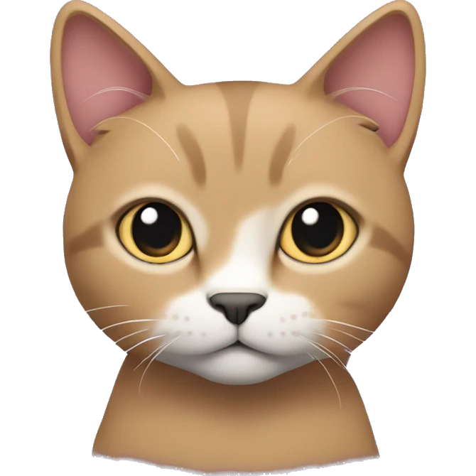 A cute light brown cat with a purple/grayish solid coloured hoodie. And black eyes  emoji
