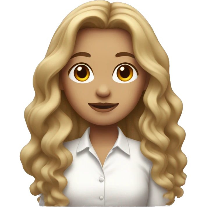 Girl with long dark blonde wavy hair and white shirt emoji