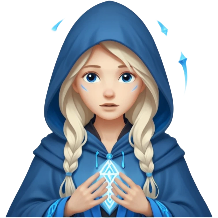 Woman frozen mid-spell, glowing runes around her body, charged silence emoji