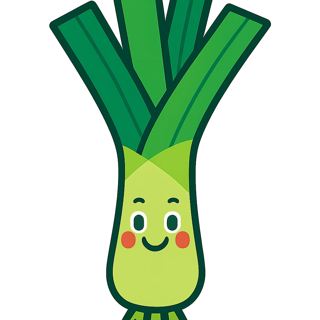a cartoon leek with a smiling face, vibrant colors emoji