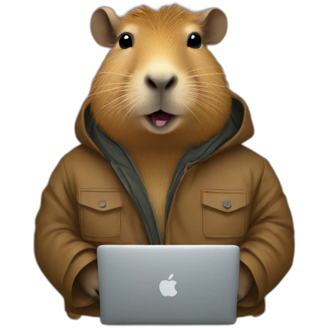 Capybara in a jacket with a Macbook emoji