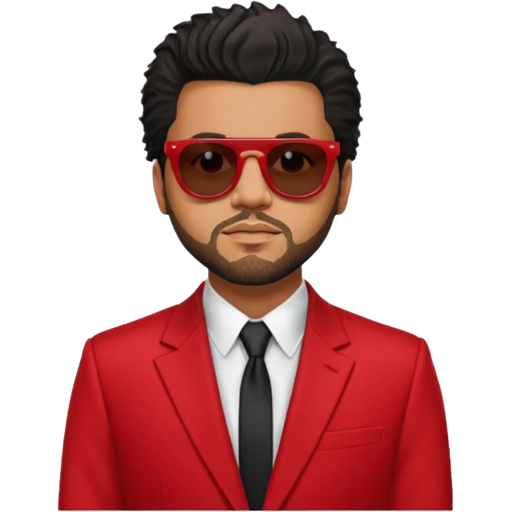 the weekend in red suit and sunglasses emoji