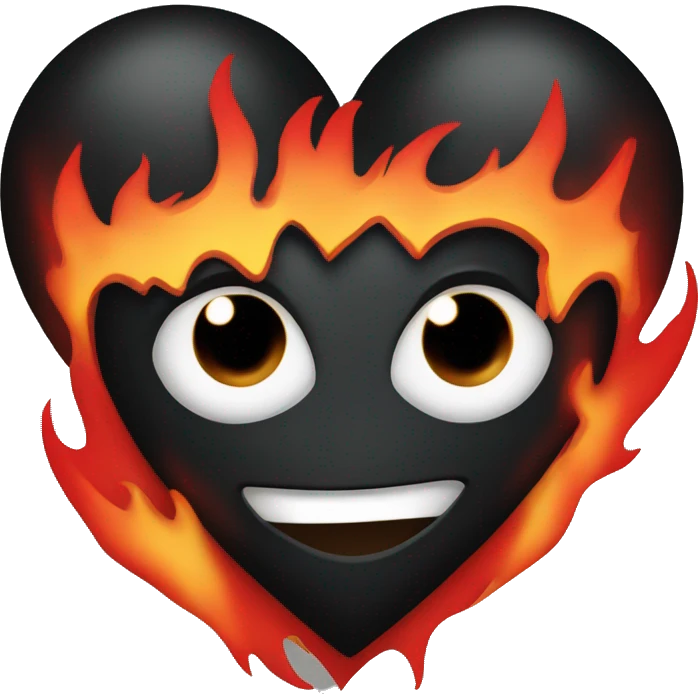 One black heart with red flames around it emoji