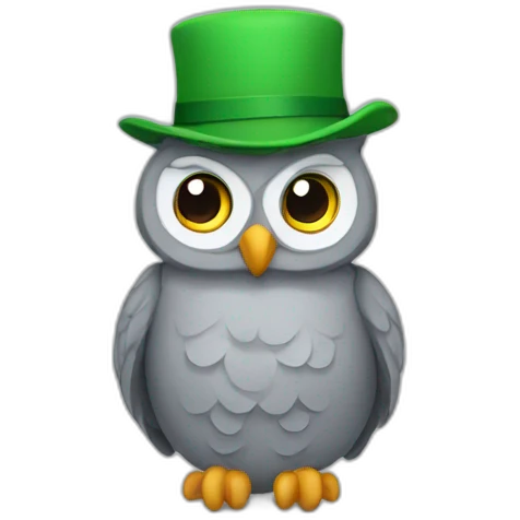 Gray owl with green hat emoji