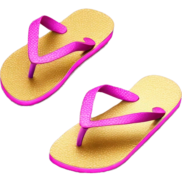 Realistic metallic gold hot pink gradient pair of summer flip flops isolated. emoji