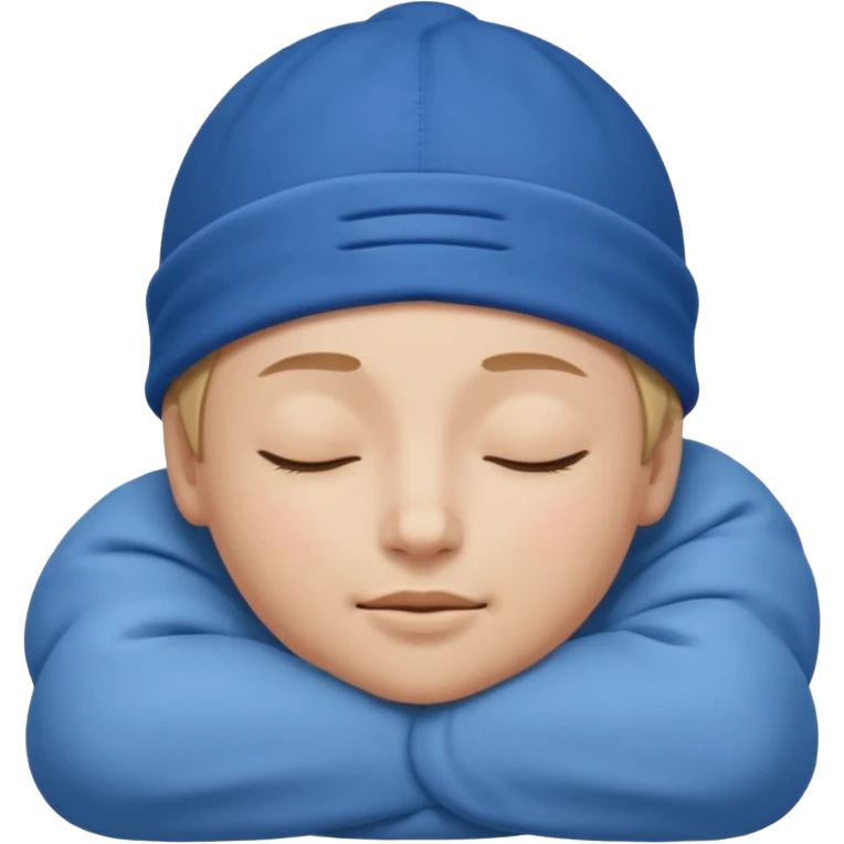 face with a small smile, eyes closed, sleeping, blue sleep cap, classic emoji style emoji
