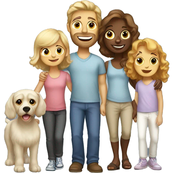 White Family with 3 kids and 2 cockapoos emoji