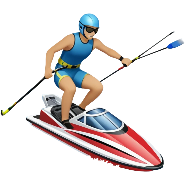 An icon featuring a close-up collage of water skis, splashing water, and a speedboat pulling the skier across the surface. The design highlights the motion of the skis cutting through the water and the boat’s wake. Transparent background emphasizes the thrill of water skiing. emoji