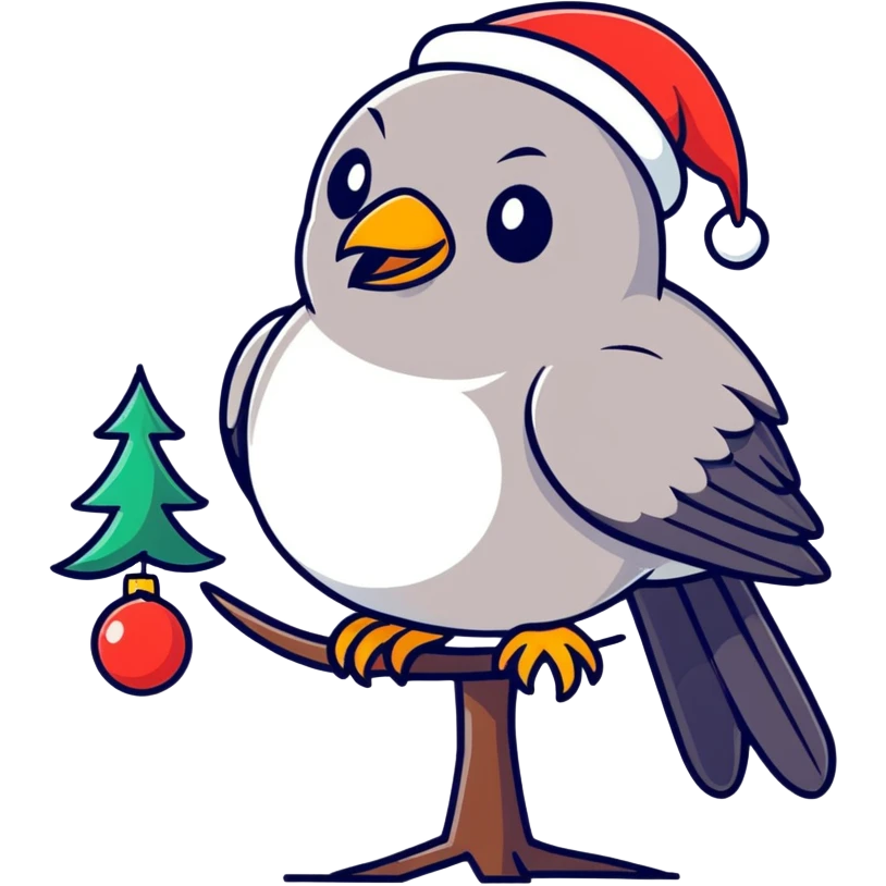 Evil bird sitting on a  Christmas tree emoji