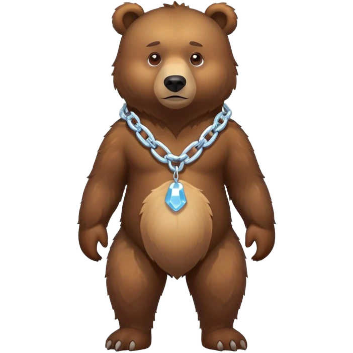 Full-body realistic brown bear on all four legs, slightly different pose, serious expression, entire bear with ice chain around neck, detailed fur emoji