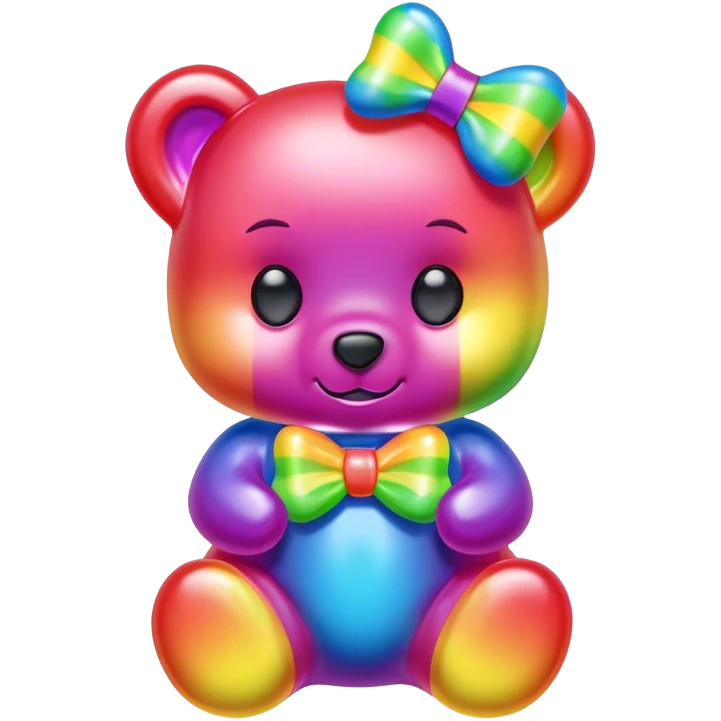 A neon rainbow girl gummy bear with bow emoji