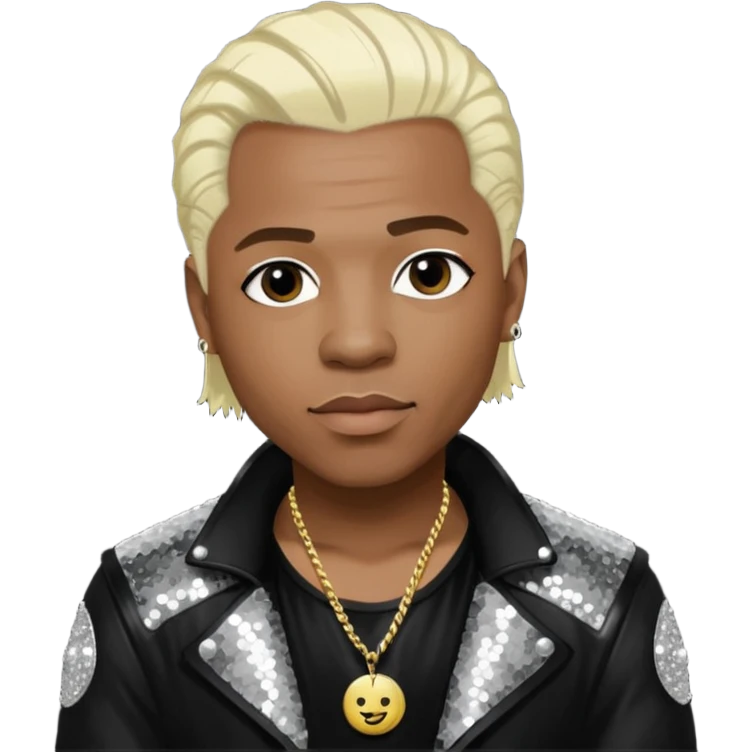  Sisqo from Dru Hill with platinum blonde hair, black sequin outfit, dark skin emoji