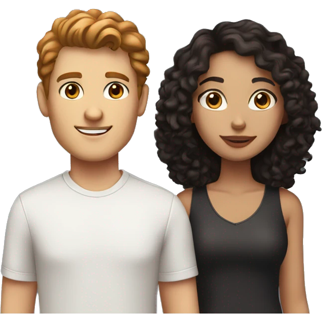 white couple. girl dark red hair blue eyes. boy black curly hair brow eyes. emoji