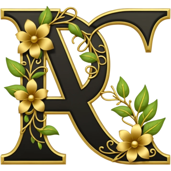 Shint Black alphabet outlined with gold and a gold flowervine around the left side emoji